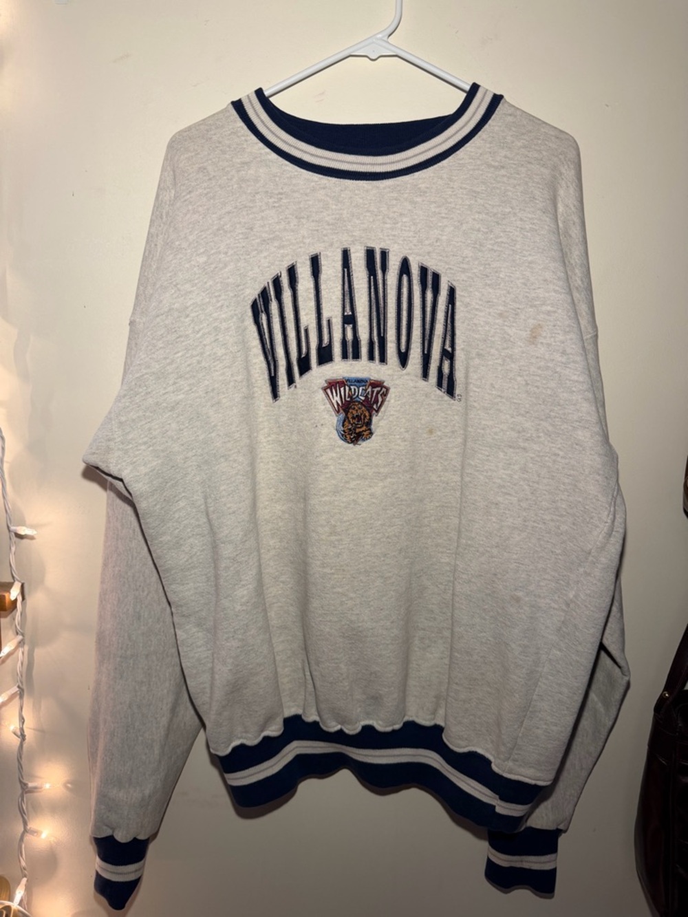 Unique Vintage Gray Crewneck Sweatshirt with Navy Trim